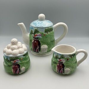 Golf Themed 3pc Tea Set - Teapot, Creamer, & Sugar Bowl Golf Lover Decor